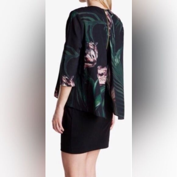Ted Baker Danetta Palm Floral Open Back Layered Dress Size 4 EUC - Picture 2 of 9
